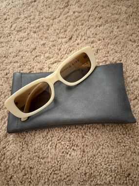 Cream Rectangular Sunglasses with Brown Lenses